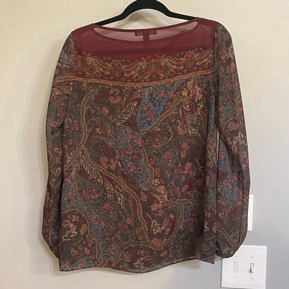 Lauren Ralph Lauren Top Floral Paisley Sheer Unlined Long Sleeve‎ Sz M Boat Neck